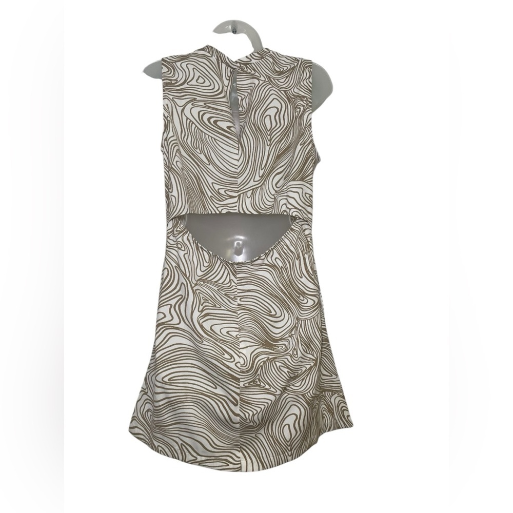 Open Edit White & Tan Swirl Print Open Back Shift… - image 4